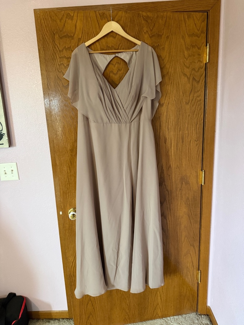Azazie Taupe V-Neck Flutter Maxi Dress
